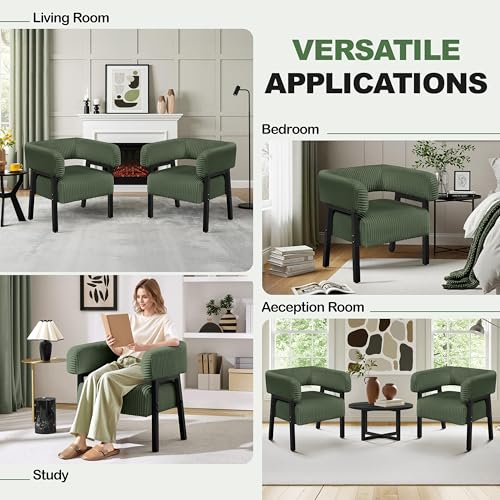 Yaheetech Accent Living Room Chair with Pocket Coiled Seat Set of 2 | Sofa Armchair | Barrel Chair | Corduroy | Comfy | Modern | Small Space | Bedroom | Reading | Dark Green - color: Dark Green