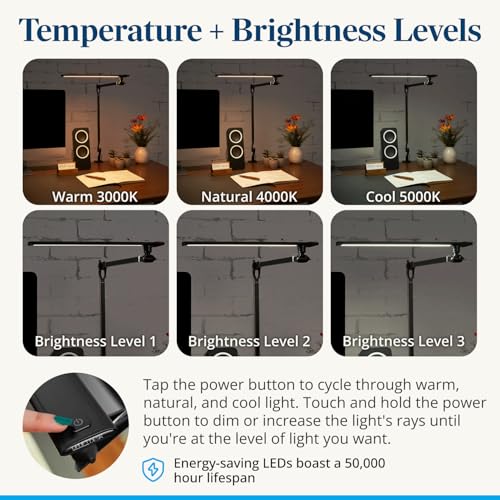 UPLIFTDESK E7 LED Desk Lamp with Clamp - 3 Color Mode Architect Desk Lamp | Dimmable Desk Lights for Home Office, Computer Desk Light with Adjustable Swing Arm, Modern Desk Lamp for Standing Desk - color: Silver Clamp Only