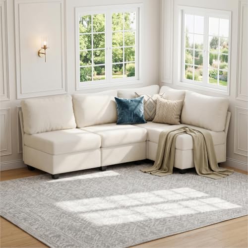 Breakfast Nook Bench with Storage, 4 Seats Modular Corner Banquette Seating | Dining Settee Couch, Hidden Storage, Modular L Shaped Upholstered Backrest, Fits Kitchen Dining Nooks, Beige - size: 4 Seats