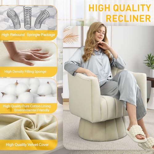 Dewhut Swivel Accent Chair, Barrel Accent Chair, Velvet, Beige | Velvet Upholstered Round Arm Chair with 360° Swivel Base, Mid Century Modern Living Room Chair, Easy Setup - color: Beige