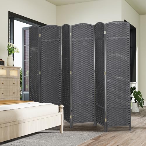 HOMCOM Room Divider 6 Panel Folding Privacy Screen 5.6' Tall Charcoal Gray | Freestanding Partition, Home Office, Bedroom - color: Charcoal Gray, size: 6 Panel