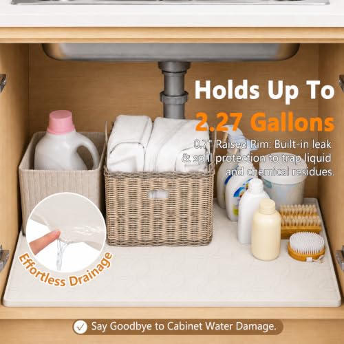 34"x22" Waterproof Silicone Under Sink Mat Drip Tray(Cream Brown) | Non-Slip Silicone Sink Liner & Drip Tray with Raised Edges, Versatile Floor & Cabinet Protector for Pets & Utility Area - color: Cream Brown