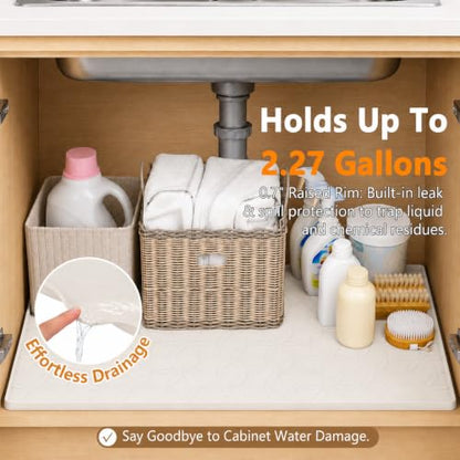 34"x22" Waterproof Silicone Under Sink Mat Drip Tray(Cream Brown) | Non-Slip Silicone Sink Liner & Drip Tray with Raised Edges, Versatile Floor & Cabinet Protector for Pets & Utility Area - color: Cream Brown