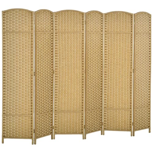 HOMCOM Room Divider 6 Panel Folding Privacy Screen 5.6' Tall Nature Wood | Freestanding Partition, Home Office, Bedroom - color: Natural, size: 6 Panel