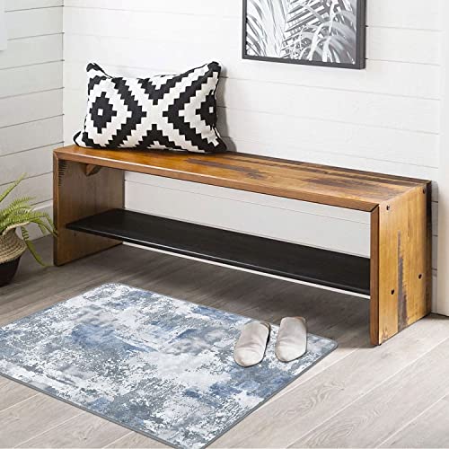 famibay 2x3 Runner Rug, Modern Abstract Washable Rug Runners for Hallways Non Slip Faux Wool Carpet Runners for Kitchen Bathroom Bedroom(Blue/Grey) - color: Blue and Grey, size: 2 x 3 feet
