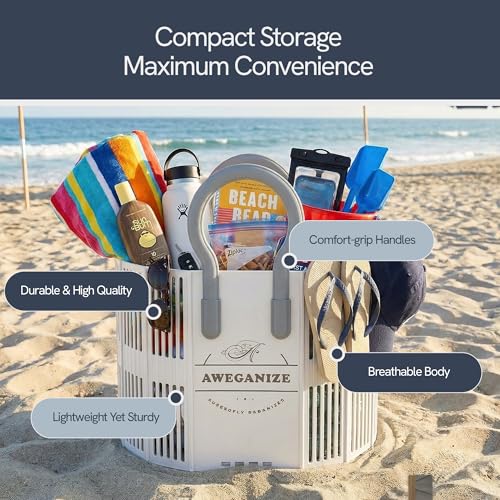 Collapsible Laundry Basket with Handles, 40L Foldable Clothes Hamper Folds 3cm Flat, Space Saving for Apartment, Dorm, RV, Small Spaces, Portable Grocery Tote - color: White