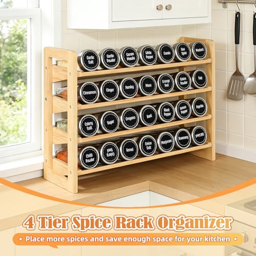 4-Tier Spice Rack Seasoning Organizer for Cabinet Pantry Countertop | Save Vertical Space, Bamboo Material with Aesthetic Design, Easy to Pick and Quick to Assemble