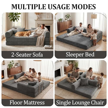 79" Boneless Couch,4-in-1 Futon Sofa Bed Modular Loveseat Sleeper Folding Compressed Couch with Pillows,No Assembly Required Convertible Sofa Bed for Living Room Bedroom Guest Room,Grey - color: Grey, size: 79” Sofa