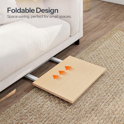 HOOBRO Folding TV Tray Tables, Set of 2 Side Table for Small Space, Industrial Snack Tables for Eating at Couch, Stable Metal Frame, Easy Assembly, Space Saving, Natural and White WN25BZ01 - color: Natural + White