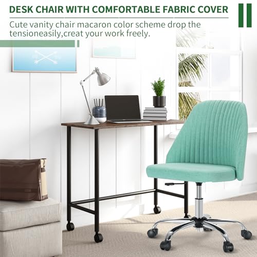 Armless Desk Chair with Comfortable Fabric Cover,Modern Home Office Chairs with Swivel Wheels for Computer Task Chairs Cute Vanity Chairs Adjustable Height for Living Room,Bed Room,Conference Office - color: Green