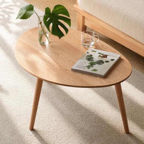 Small Oval Coffee Table, 100% Solid Wood Coffee Tables Mid Century Modern Table for Living Room Side Table End Tables for Home(Original Wood Color, 33.46''x22.83''x15.74'') - color: Natural, size: Big - 1 Piece