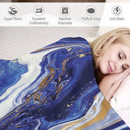 Marble Throw Blanket Blue Abstract Gold Powder Pattern Soft Lightweight Warm Plush Blankets for Sofa Bedroom 60"x80" - color: Marble-1, size: 60"x80"