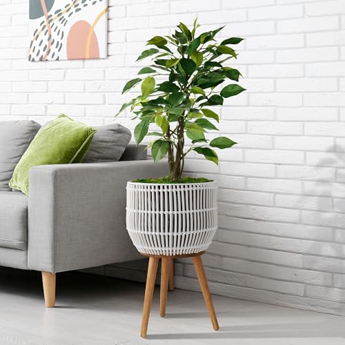 Casafield Indoor Planter with Stand, White Floor Planter with Wood Legs, Large Plant Pot Cover with Liner for Houseplants, Flower Pots and Trees - color: White With Natural Legs