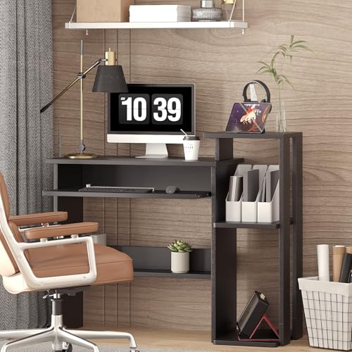 ALISENED Computer Desk with Storage Shelves, Home Office Desk with Monitor Stand, Small Writing Desk Table with Keyboard Tray,Study Table with CPU Stand for Small Spaces (35"-Black) - color: 35"-black