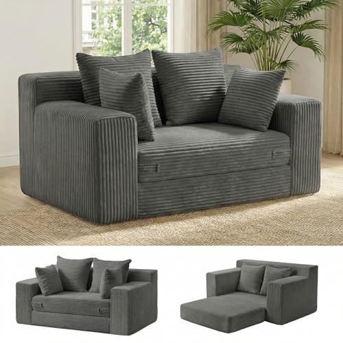 cidludto Boneless Couch Loveseat Sleeper, Convertible Sofa Bed Folding Couch Bed Foldable, 2 in 1 Boneless Chair Bed & Futon Sofa Bed, Small Pull Out Sofa with 4 Pillows for Living Room, Grey - color: Grey, size: Loveseat-55''