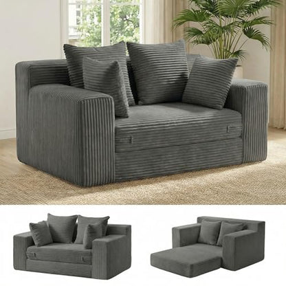 cidludto Boneless Couch Loveseat Sleeper, Convertible Sofa Bed Folding Couch Bed Foldable, 2 in 1 Boneless Chair Bed & Futon Sofa Bed, Small Pull Out Sofa with 4 Pillows for Living Room, Grey - color: Grey, size: Loveseat-55''