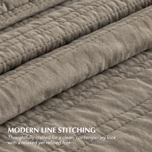 EVERGRACEHOME 100% Cotton Quilt Set Oversized Cal King, Stone Taupe | Pre-Washed Soft Cotton, Striped Coverlet Bedspread, 3 Piece Lightweight Bedding Set for All Season, with 2 Pillow Shams - color: Stone Taupe, size: Oversized Cal King (118" X 102")