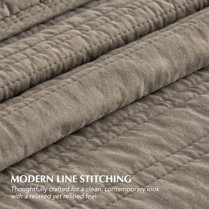 EVERGRACEHOME 100% Cotton Quilt Set Oversized Cal King, Stone Taupe | Pre-Washed Soft Cotton, Striped Coverlet Bedspread, 3 Piece Lightweight Bedding Set for All Season, with 2 Pillow Shams - color: Stone Taupe, size: Oversized Cal King (118" X 102")