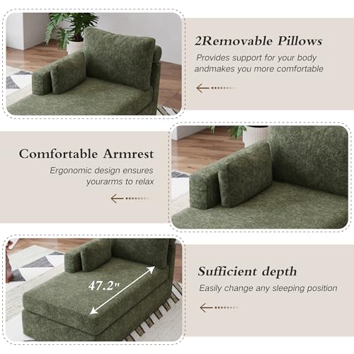 Chifee & Vingol 31.89" Chaise Lounge with Left Armrest Upholstered Modern Lounge Couch Sleeper Sofa with Cushions & Pillows for Living Room Bedroom Reading Nook,Green - color: Green, size: Single Chaise-Left Armrest