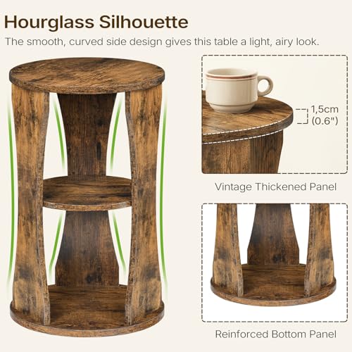 Round Side Table, 3-Tier Small End Table with Storage Shelves, Wooden Accent Table for Living Room, Bedroom, Rustic Brown ET15BR - color: Rustic Brown