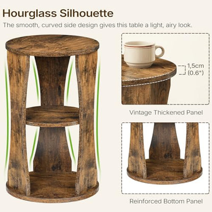 Round Side Table, 3-Tier Small End Table with Storage Shelves, Wooden Accent Table for Living Room, Bedroom, Rustic Brown ET15BR - color: Rustic Brown