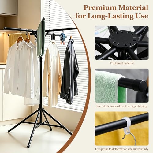 Adjustable Collapsible Umbrella Style Clothes Drying Rack, 4Legs6Telescopic Arms, Space-Saving Freestanding Laundry Airer with Windproof Clips, Easy Setup Indoor Outdoor (Black-Carbon Steel) - color: Black-carbon Steel