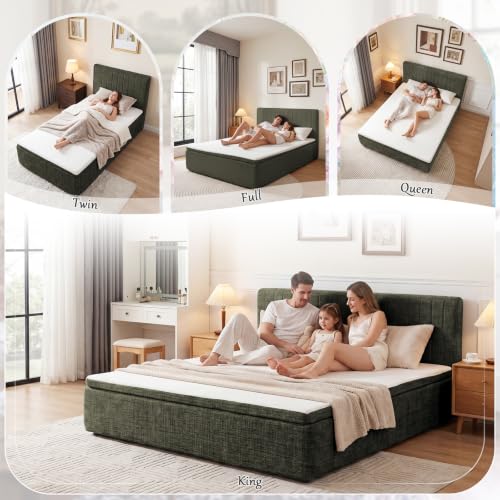 Twin Compression Bed Boneless Bed Frame with Mattress and Headboard - color: Green, size: Twin