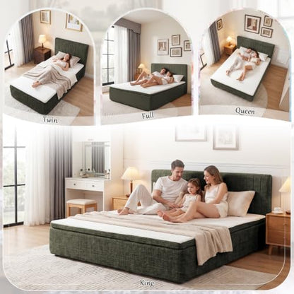 Full Compression Bed Boneless Bed Frame with Mattress and Headboard - color: Green, size: Full