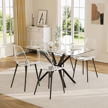 Baysitone Clear Dining Chairs Set of 4, Modern Kitchen Chairs with Transparent Seat, Acrylic Accent Side Chairs with Plating Metal Legs for Dining Room, Kitchen, Living Room with Black - color: Black, size: Set of 4