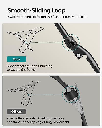 SONGMICS Clothes Drying Rack, Metal Laundry Drying Rack, Foldable, Space-Saving, Free-Standing Airer, with 2 Gullwings, Indoor Outdoor Use, Bed Linen Clothing, Black ULLR540B01 - color: Black, style: 2 Gullwings（19.7"D)