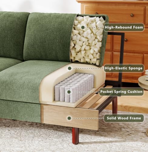 Ihanherry 68" Loveseat Sofa, Small Couch for Small Spaces, Comfy Chenille Sofa with Spring Cushion and Wood Frame, Mid Century Modern Couch, Deep Seat Couch for Living Room Bedroom Office, Green - color: Green
