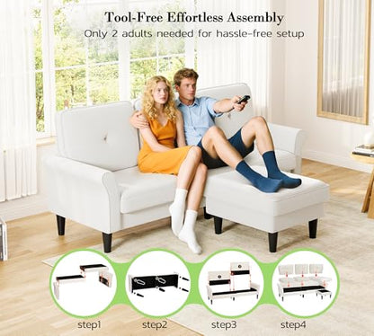Small Sectional Couch, 83" L Shaped Couch, Modular Sectional Sofa, White | Comfy Velvet, Tool-Free Setup, 800 LBS Load Bearing, Movable Ottoman, Modern Couch, Sofas for Living Room, Bedroom Couch - color: White, size: 83" L Shape