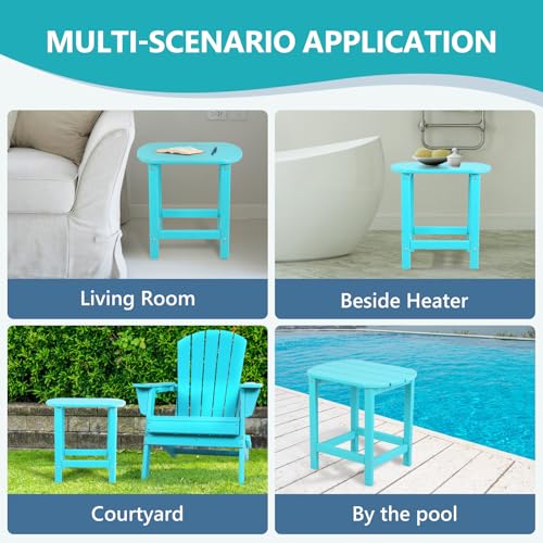 Hdpe Outdoor Adirondack Side Table, Wooden Textured, Aruba Blue | Bathroom and Indoor, Maintenance & Weather Resistant, End TableSet for Patio, Garden, Backyard, 18.6×14.17×18.18 in - color: Aruba Blue