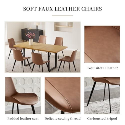 Mid-Century Extendable Dining Table Set, 51"-67", 6 Upholstered Chairs - color: Table With 6 Brown Chairs, size: 51"-67"