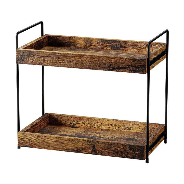 2-Tier Wood Bathroom Counter Organizer, Kitchen Spice Rack | Multi-Use Storage Shelf, Holds Toiletries, Cosmetics, Perfume And Seasoning, Fits Vanity And Countertops - size: 2 Tier