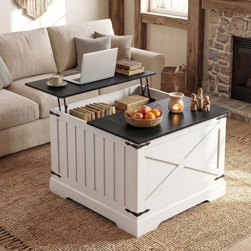 Giantex Farmhouse Lift Top Coffee Table, 31.5" Square Wood Center Table with Large Hidden Storage Compartment & Hinged Lift Top, Accent Cocktail Tea Table, Rustic Living Room Tables (Black) - color: Black