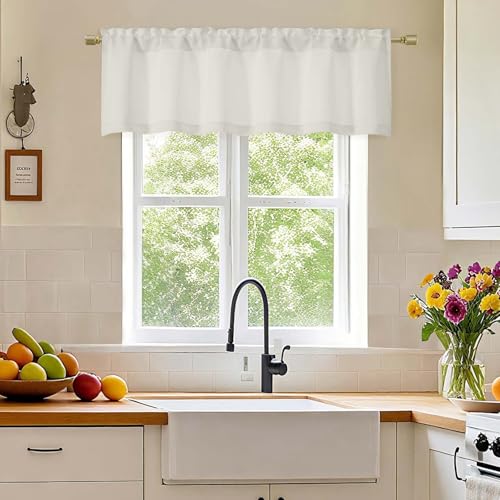 Simplebrand Natural Valance for Windows, Short Blackout Curtains for Kitchen/Small Windows with Rod Pocket，Thermal Insulated Solid Curtain Valance, Each 60Wx14L Inches, 1 Piece - color: Natural, size: 60"W x 14"L (Pack of 1)