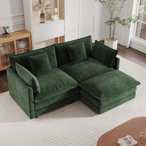 Modular Sectional Sofa, 76.4 Inch L Shaped Couch Set for Living Room, Loveseat Comfy Cloud Couches with Movable Ottoman, DIY Combination, Chenille, Evergreen - color: Evergreen, size: 76.4 Inch- L