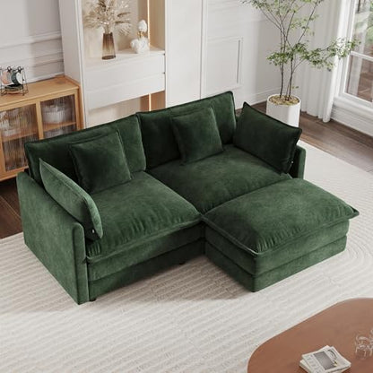 Modular Sectional Sofa, 76.4 Inch L Shaped Couch Set for Living Room, Loveseat Comfy Cloud Couches with Movable Ottoman, DIY Combination, Chenille, Evergreen - color: Evergreen, size: 76.4 Inch- L