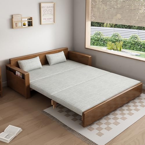 71" 3-in-1 Sleeper Pull Out Sofa, Solid Wood Walnut Frame Sectional Couch | Solid wood sofa bed, convertible to guest bed. Great for living rooms, apartments & offices. Also saves space in tiny rooms. - color: Brown-grey8, size: 71inches