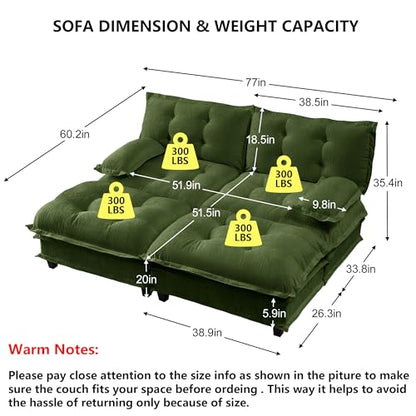 Deep Loveseat Couch with Ottomans,Modular Sectional 2 Seater Cloud Sofa with Ottoman,Tufted Chenille Double Chaise Sofas,Modern Lounger Couches for Living Room Small Spaces - color: Green, size: 2+2