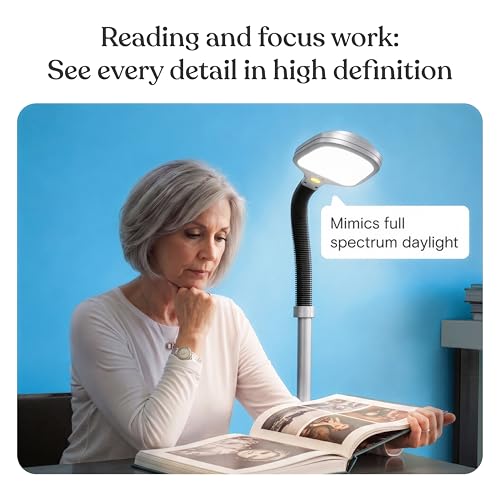 Brightech Litespan Titanium Silver LED Floor Reading Lamp, Energy Efficient, Adjustable Standing, 850-950 Lumens, 12W, 3-Year Warranty - color: Titanium Silver