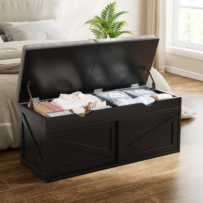 iPormis Shoe Storage Bench,40" Wide 2-Tier Shoe Bench with Padded Seat Cushion and Lift Top Storage,Entryway Bench with Adjustable Shelf,Wooden End of Bed Bench,Black - color: Matte Black