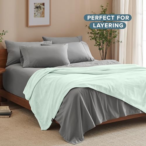 Bare Home Fleece Blanket Luxury Microplush (Full/Queen, Spring Mint) | Ultra-Soft Lightweight Blanket for Bed, Sofa, and Couch, Cozy & Warm Blanket - color: 14 - Spring Mint, size: Full/Queen