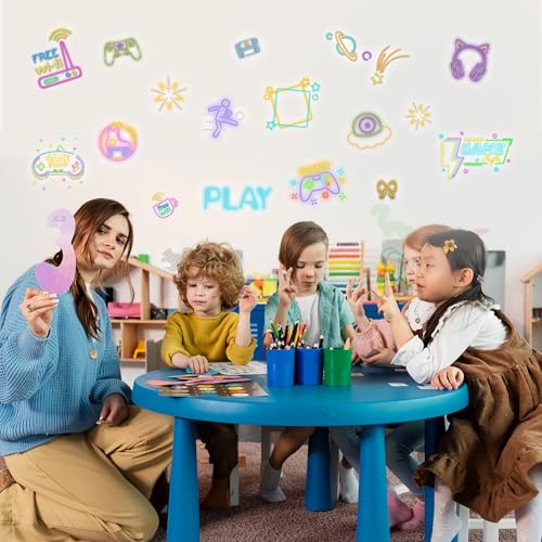 Neon Gaming Wall Stickers for Kids, Neon Gamer Wall Stickers for Children Room, Neon Video Game Character Removable Stickers for Baby Kids Nursery Girls Bedroom Living Room Playroom Wall Decoration - style: Neon Gaming