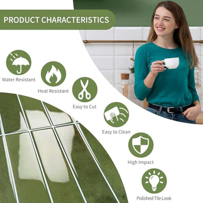 10 Sheets Upgraded Thicker Design Subway Tile Peel and Stick Backsplash | 12”×12”Self Adhesive Wall Tiles Stick on Back Splash for Kitchen,Bathroom,Camper(Green) - color: Green