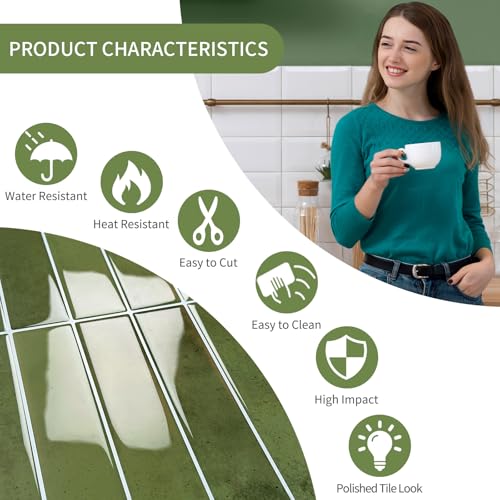 10 Sheets Upgraded Thicker Design Subway Tile Peel and Stick Backsplash | 12”×12”Self Adhesive Wall Tiles Stick on Back Splash for Kitchen,Bathroom,Camper(Green) - color: Green