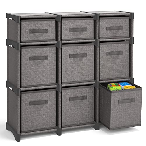 9 Cube Storage Organizer, Gray Storage Cubes Organizer Shelves, Sturdy Cubbies Storage Shelves with Cube Storage Organizer Bins, DIY Cube Shelf Organizer for Bedroom, Playroom, Office, & Dorm, Black - color: Grey, size: 9 - Cube Organizer