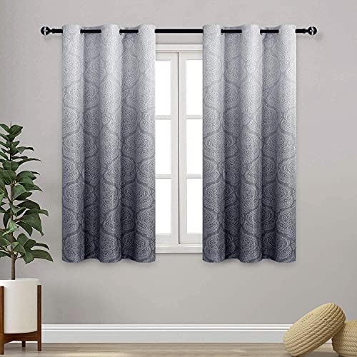 DWCN Grey Ombre Short Curtains for Kitchen - Patterned Thermal Insulated Blackout Room Darkening Energy Saving Curtains for Living Room, Set of 2 Window Curtain Panels, 46 x 54 Inches Long, Grey - color: Grey, size: 46"W x 54"L (Pack of 2)
