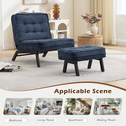 ANJ Accent Chair with Ottoman Adjustable Backrest, Blue Living Room Chair Tufted Upholstered Lounge Chair with Footrest Set, Modern Chair Cozy Reclining Chair for Reading Room Bedroom - color: Blue, size: 1